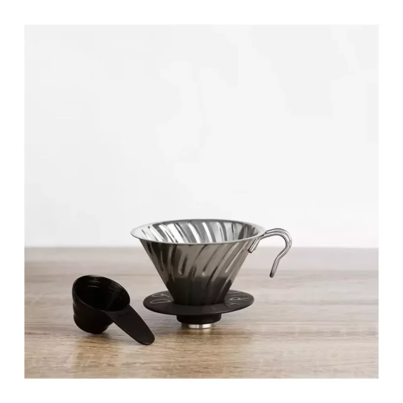 Hario Dripper V60-02, rozsdamentes acél dripper szilikon alappal