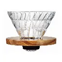 Hario Dripper V60-02, üveg, olívafával